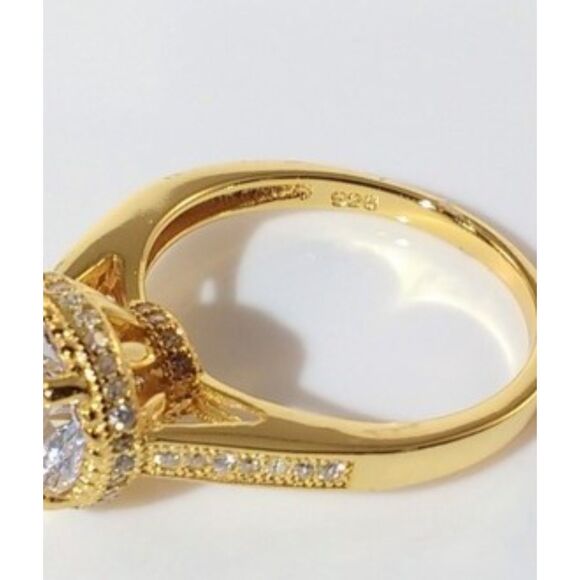 Simulated Diamond 14K YG Sterling Silver Ring Size 6 - Picture 4 of 9